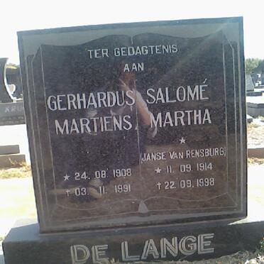 LANGE Gerhardus Martiens, de 1908-1991 &amp; Salomé Martha JANSE VAN RENSBURG 1914-1998