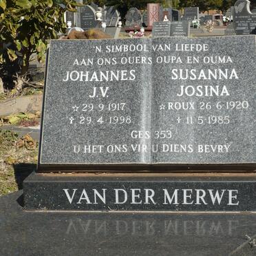 MERWE Johannes J.V., van der 1917-1998 &amp; Susanna Josina ROUX 1920-1985 