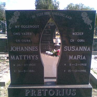 PRETORIUS Johannes Matthys 1906-1981 &amp; Susanna Maria 1908-1996