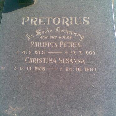 PRETORIUS Philippus Petrus 1905-1990 &amp; Christina Susanna 1905-1990