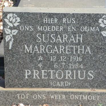 PRETORIUS Susarah Margaretha nee CARD 1916-1984