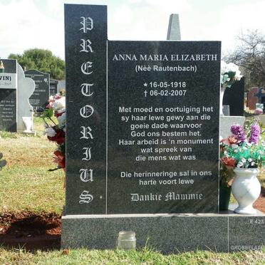 PRETORIUS Anna Maria Elizabeth nee RAUTENBACH 1918-2007