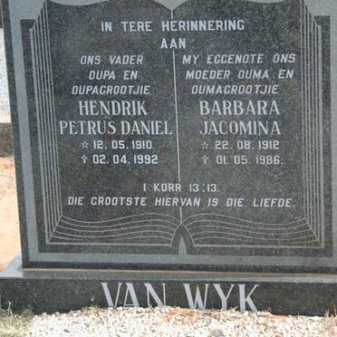 WYK Hendrik Petrus Daniel, van 1910-1992 &amp; Barbara Jacomina 1912-1986