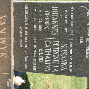 WYK Johannes, van 1910-1996 &amp; Susanna Petronella Catharina 1910-2001