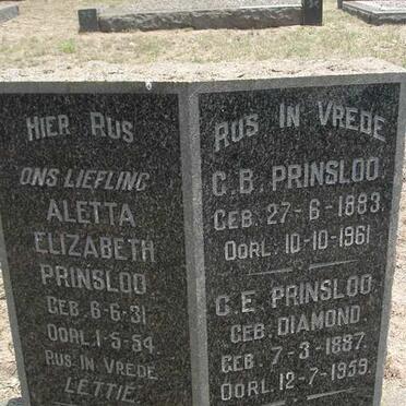 PRINSLOO C.B. 1883-1961 &amp; C.E. DIAMOND 1887-1959 :: PRINSLOO Aletta Elizabeth 1931-1954