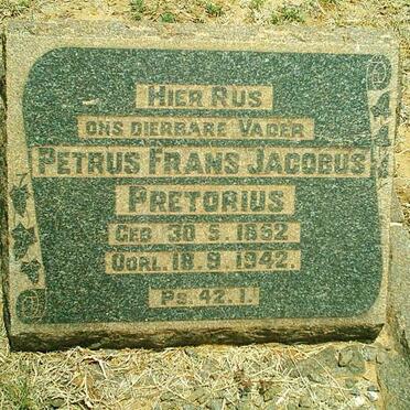 PRETORIUS Petrus Frans Jacobus 1852-1942