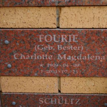 FOURIE Charlotte Magdalena nee BESTER 1909-2003