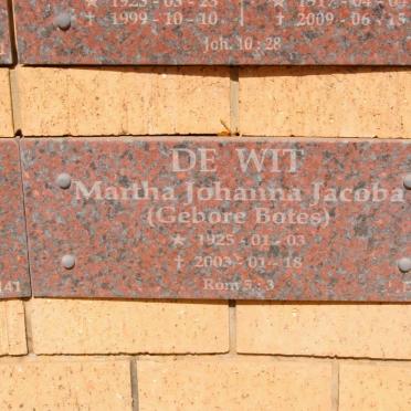 WIT Martha Johanna Jacoba, de nee BOTES 1925-2003