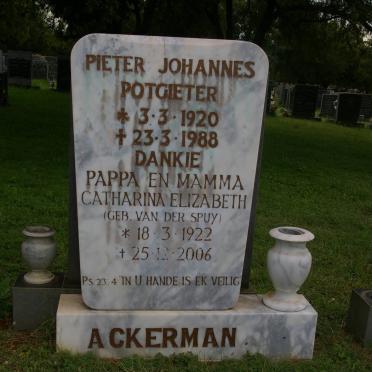 ACKERMAN Pieter Johannes Potgieter 1920-1988 &amp; Catharina Elizabeth VAN DER SPUY 1922-2006