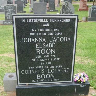 BOON Cornelis Loubert 1910-1994 &amp; Johanna Jacoba Elsabé VAN ZYL 1912-1992