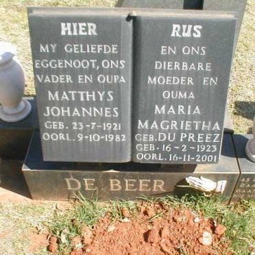 BEER Matthys Johannes, de 1921-1982 &amp; Maria Magrietha DU PREEZ 1923-2001