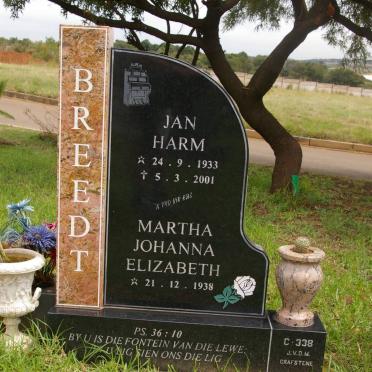 BREEDT Jan Harm 1933-2001 &amp; Martha Johanna Elizabeth 1938-