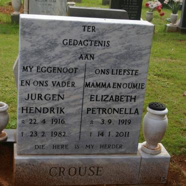 CROUSE Jurgen Hendrik 1916-1982 &amp; Elizabeth Petronella 1919-2011