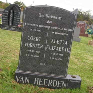 HEERDEN Coert Vorster, van 1922-2003 &amp; Aletta Elizabeth 1925-2010