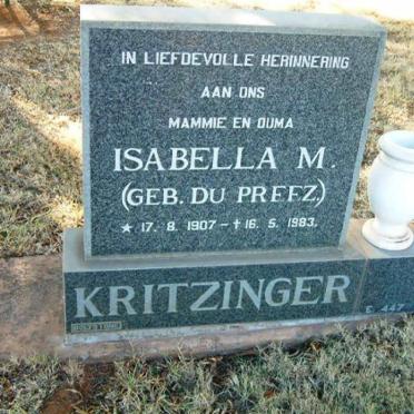 KRITZINGER Isabella M. nee DU PREEZ 1907-1983