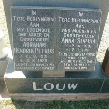 LOUW Abraham Hendrik Petrus 1931-1989 &amp; Anna Sophia 1931-1991