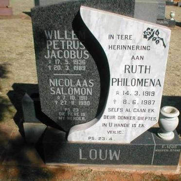 LOUW Willem Petrus Jacobus 1936-1989 :: LOUW Nicolaas Salomon 1911-1990 :: LOUW Ruth Philomena 1919-1987