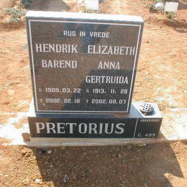 PRETORIUS Hendrik Barend 1909-2002 &amp; Elizabeth Anna Gertruida 1913-2002