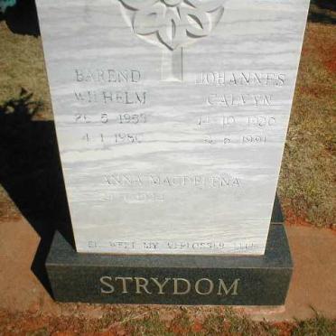 STRYDOM Barend Wilhelm 195?-1980 :: STRYDOM Johannes Calvyn 19?0-1991 :: STRYDOM Anna Magdelena 1924-