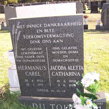 TOIT Hermanus Carel, du 1903-1991 &amp; Jacoba Aletta Catharina 1908-199?