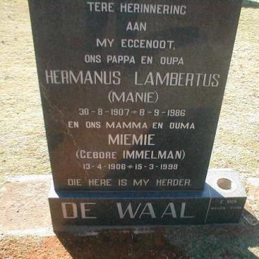 WAAL Hermanus Lambertus, de 1907-1986 &amp; Miemie IMMELMAN 1906-1998