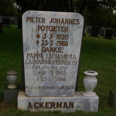 ACKERMAN Pieter Johannes Potgieter 1920-1988 &amp; Catharina Elizabeth VAN DER SPUY 1922-2006