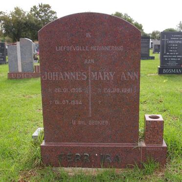 FERREIRA Johannes 1935-1994 &amp; Mary Ann 1941-