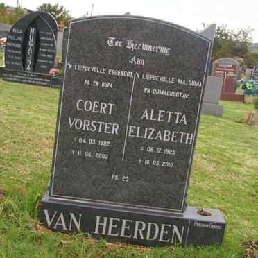 HEERDEN Coert Vorster, van 1922-2003 &amp; Aletta Elizabeth 1925-2010