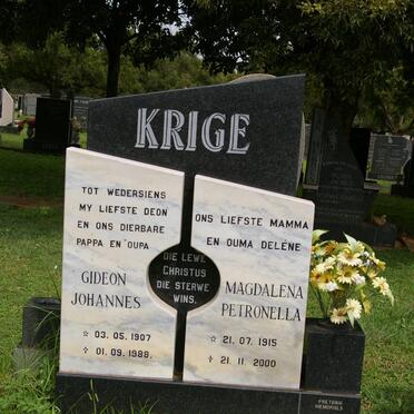 KRIGE Gideon Johannes 1907-1988 &amp; Magdalena Petronella 1915-2000