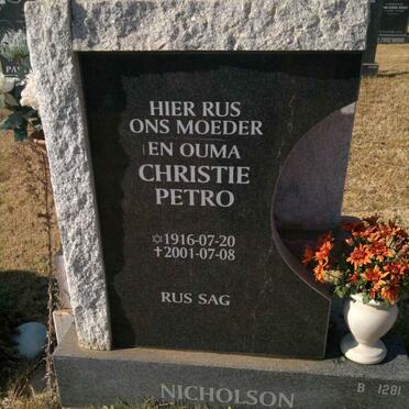 NICHOLSON Christie Petro 1916-2001