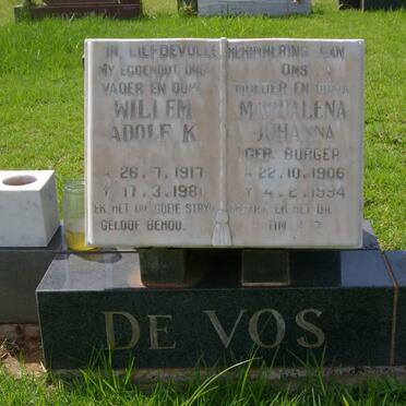 VOS Willem Adolf K., de 1917-1981 &amp; Magdalena Johanna BURGER 1906-1994