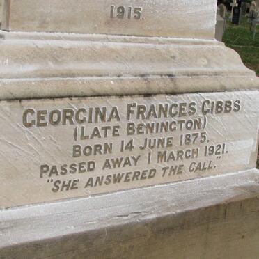 GIBBS Georgina Francis previously BENINGTON 1875-1921