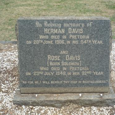 DAVIS Herman -1906 &amp; Rose SOLOMON -1949