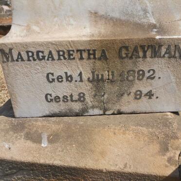 GAYMANS Margaretha 1892-1894 :: GAYMANS Marthinus 1896-1896 :: GAYMANS Willem 18?4-18?5