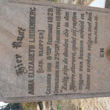 LIEBENBERG Francois Alwyn 1823-1899 &amp; Anna Elizabeth KLOPPER 1829-1896