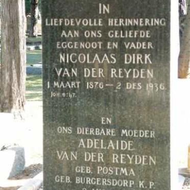 REYDEN Nicolaas Dirk, van der 1876-1936 &amp; Adelaide POSTMA 1880-1954