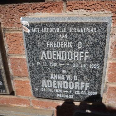 ADENDORFF Frederik B. 1912-1995 &amp; Anna W.D. 1920-2000