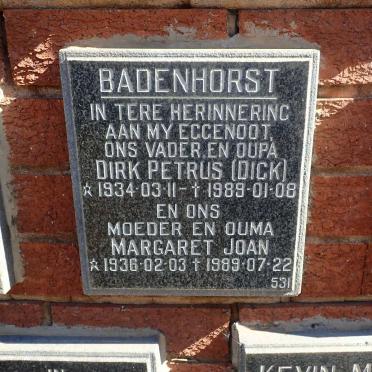 BADENHORST Dirk Petrus 1934-1989 &amp; Margaret Joan 1936-1989