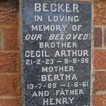 BECKER Henry 1893-1961 &amp; Bertha 1888-1961 :: BECKER Cecil Arthur 1923-1959