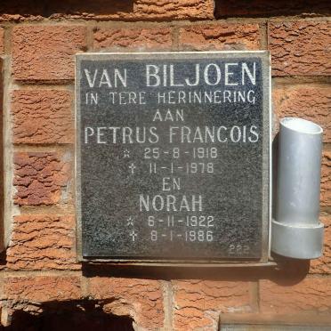 BILJOEN Petrus Francois, van 1918-1978 &amp; Norah 1922-1986