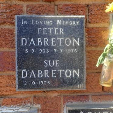 D'ABRETON Peter 1903-1976 &amp; Sue 1903-
