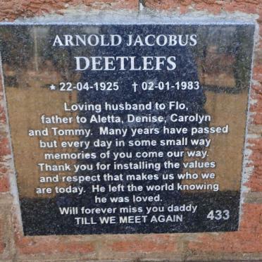 DEETLEFS Arnold Jacobus 1925-1983 &amp; Flo