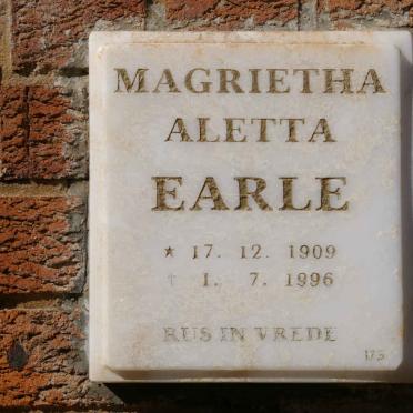 EARLE Magrietha Aletta 1909-1996