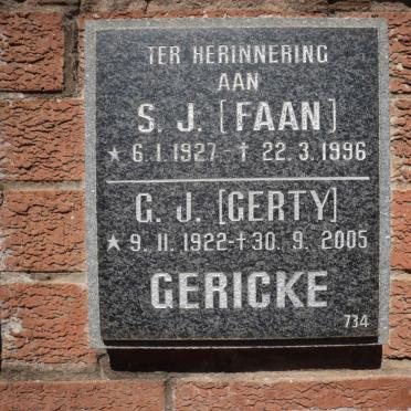 GERICKE S.J. 1927-1996 &amp; G.J. 1922-2005