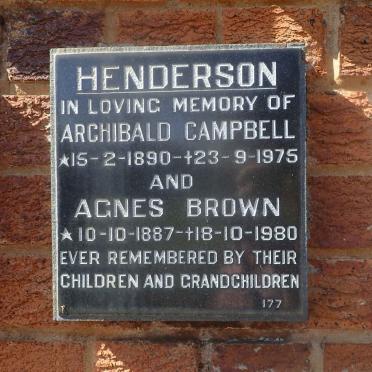 HENDERSON Archibald Campbell 1890-1975 &amp; Agnes Brown 1887-1980