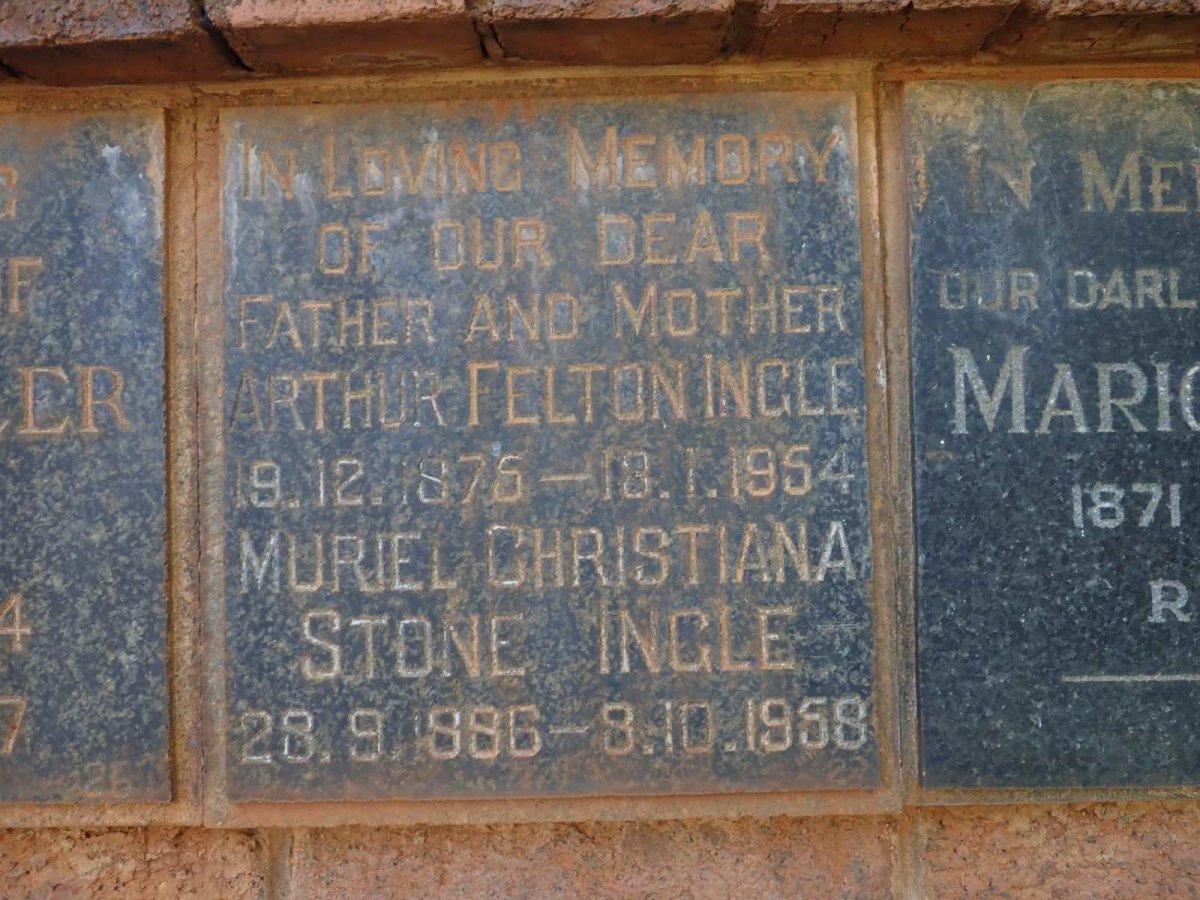 INGLE Arthur Felton 1876-1954 &amp; Muriel Christiana STONE 1886-1958