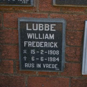LUBBE William Frederick 1908-1984