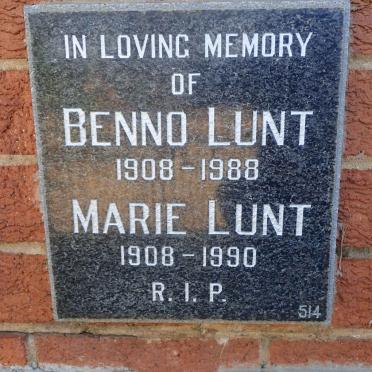 LUNT Benno 1908-1988 &amp; Marie 1908-1990
