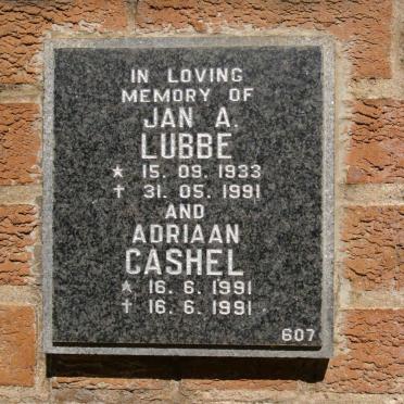 LUBBE Jan A. 1933-1991 :: CASHEL Adriaan 1991-1991