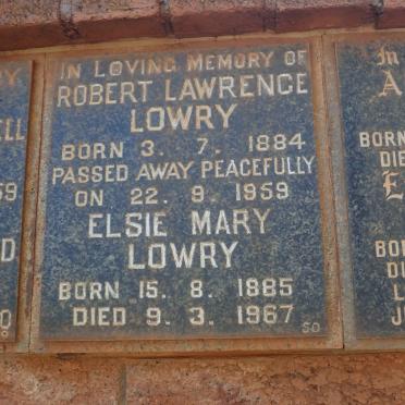 LOWRY Robert Lawrence 1884-1959 &amp; Elsie Mary 1885-1967